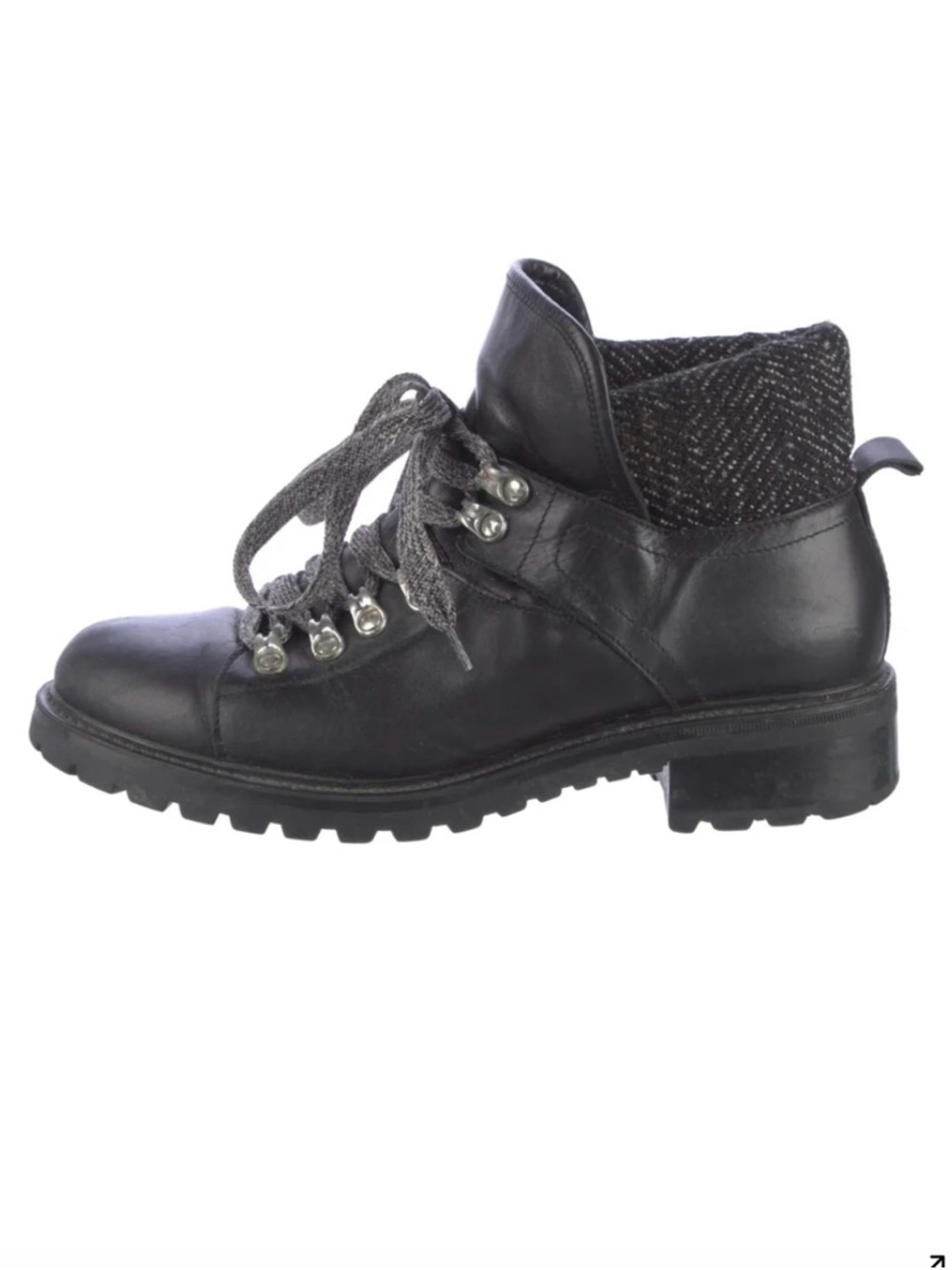 Barneys New York Black Leather Combat Ankle Boots with Wool Trim size 10